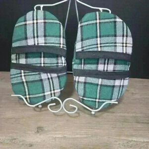 Handmade Microwave Mitts Green / White / Black /  Yellow Plaid / Regular Size